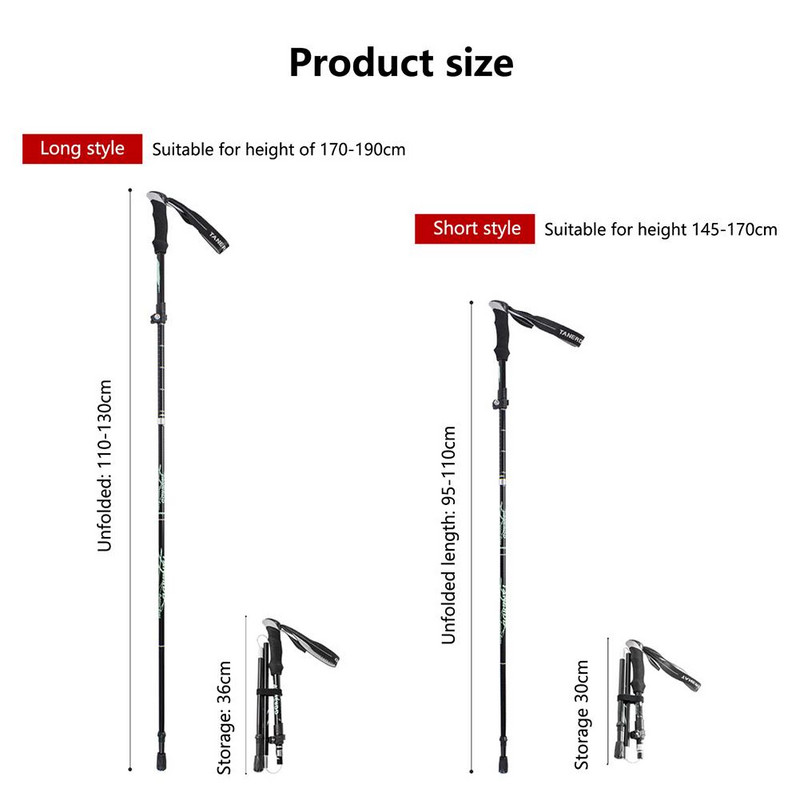 30-130 см сгъваем бастун за трекинг 5 секции Ултра лек телескопичен бастун от алуминиева сплав за туризъм на открито