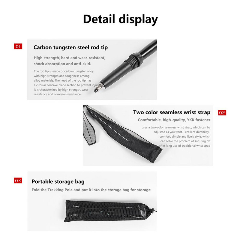 30-130 см сгъваем бастун за трекинг 5 секции Ултра лек телескопичен бастун от алуминиева сплав за туризъм на открито