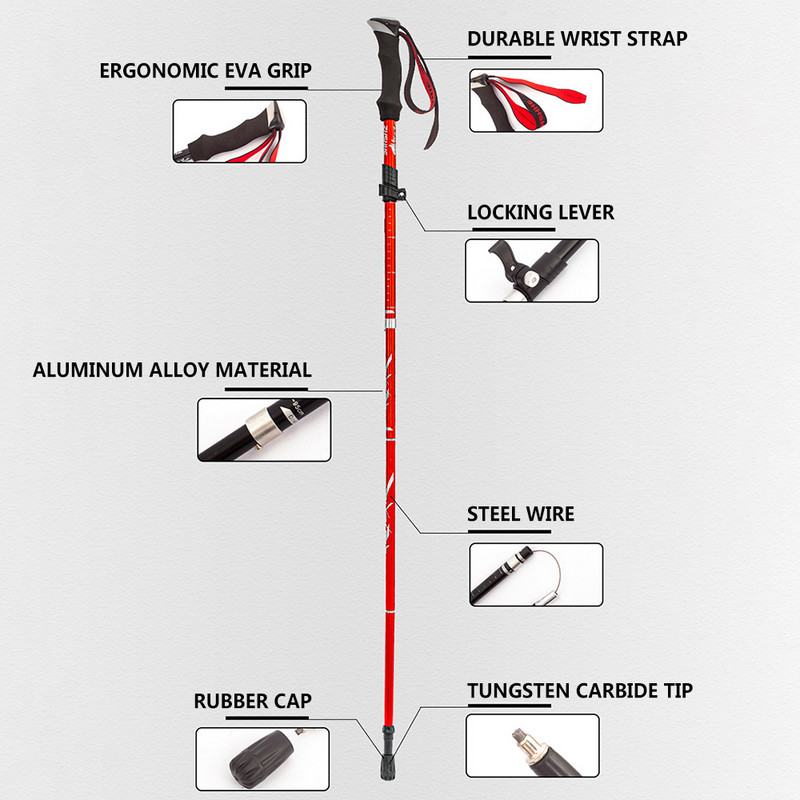 Baston de drumeție, pliabil, ușor, baston de mers în cinci ori, bețe de drumeție pentru drumeții, camping, rucsac