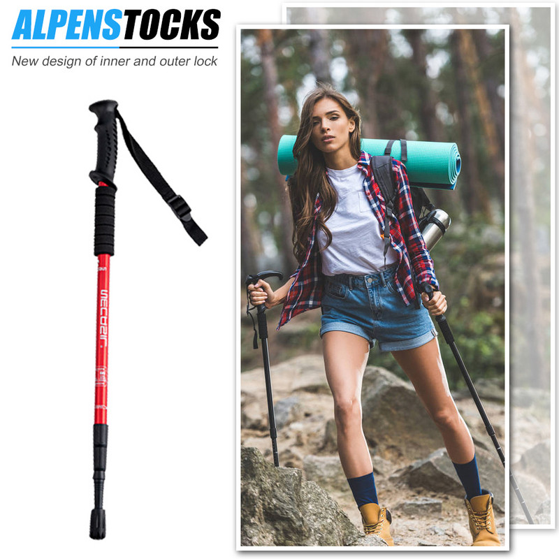 Bastoane de trekking în aer liber, cu 3 secțiuni, din aliaj de aluminiu, telescopic, stâlp de mers pentru bătrân, accesorii de alpinism ușoare reglabile