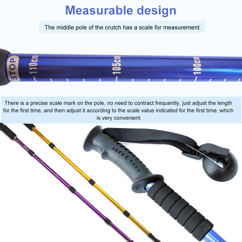 Matkamine Põrutusevastane kepp ülikerged alumiiniumist jalutuskepid Pikendatavad põrutusvastased vardad Sissetõmmatavad libisemisvastased karkude otsad