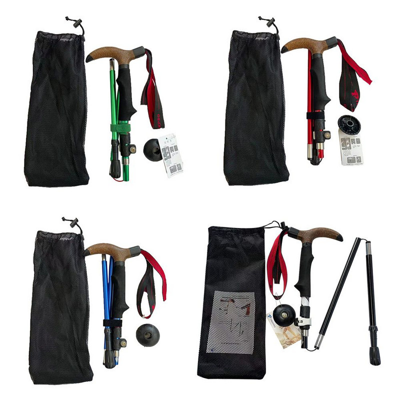 Външни преносими алуминиеви сгъваеми трекинг щеки Телескопична пръчка Сгъваеми бастуни Къмпинг Инструмент за туризъм