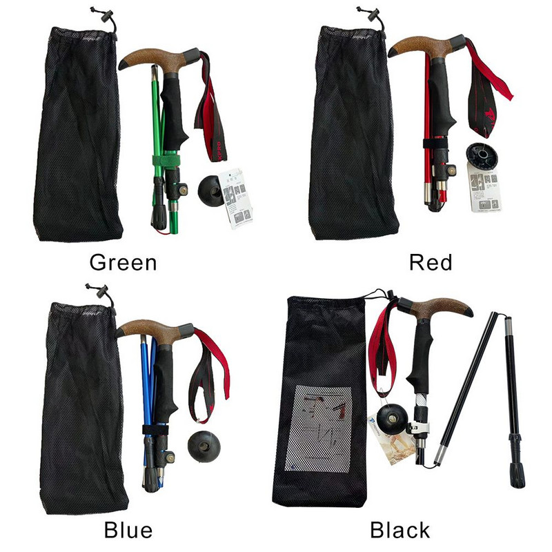 Външни преносими алуминиеви сгъваеми трекинг щеки Телескопична пръчка Сгъваеми бастуни Къмпинг Инструмент за туризъм