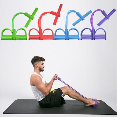 Multifuncțional cu 4 tuburi, frânghie elastică, pedală pentru picior, benzi de rezistență subțiri pentru yoga, antrenament, sport, exerciții, echipament de fitness