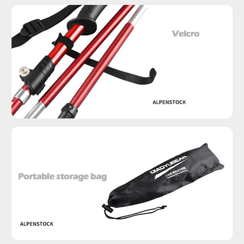 Baston de trekking pliabil, portabil, din aluminiu, în aer liber