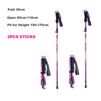Baston de drumeție pliabil, în aer liber, cu 5 secțiuni, pentru camping, portabil, pentru mers pe jos, pentru clubul telescopic pentru bătrâni nordici, cu geantă 1/2 buc.