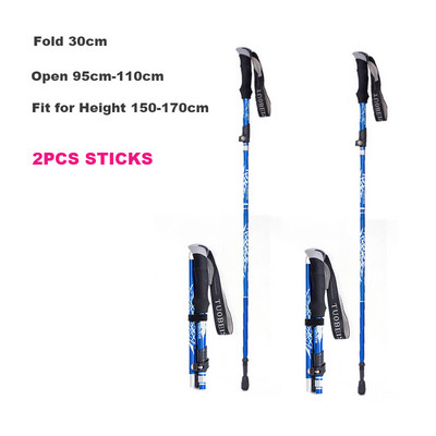 Baston de drumeție pliabil, în aer liber, cu 5 secțiuni, pentru camping, portabil, pentru mers pe jos, pentru clubul telescopic pentru bătrâni nordici, cu geantă 1/2 buc.