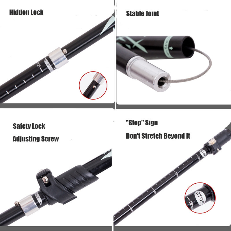 Baston de drumeție pliabil, în aer liber, cu 5 secțiuni, pentru camping, portabil, pentru mers pe jos, pentru clubul telescopic pentru bătrâni nordici, cu geantă 1/2 buc.