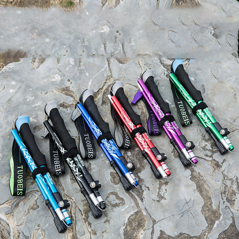 Baston de drumeție pliabil, în aer liber, cu 5 secțiuni, pentru camping, portabil, pentru mers pe jos, pentru clubul telescopic pentru bătrâni nordici, cu geantă 1/2 buc.