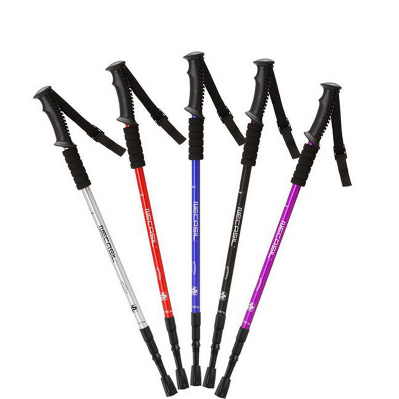Baston de trekking din aliaj de aluminiu cu maner drept Bas telescopic de absorbtie a socurilor Baston de trekking pliabil pentru alergare in aer liber Baston de mers @40