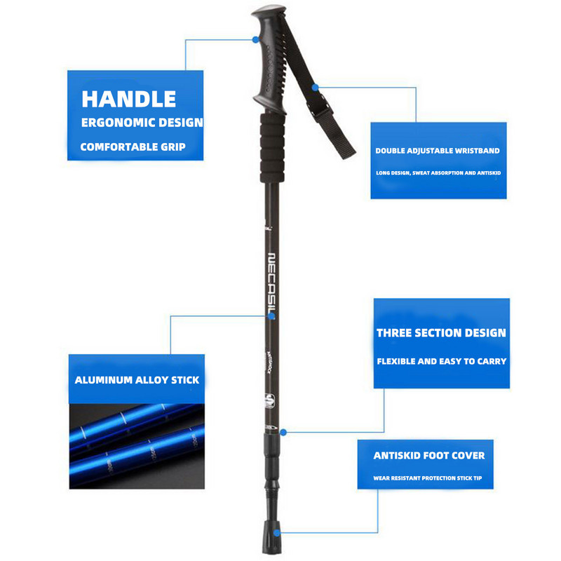 Baston de trekking din aliaj de aluminiu cu maner drept Bas telescopic de absorbtie a socurilor Baston de trekking pliabil pentru alergare in aer liber Baston de mers @40