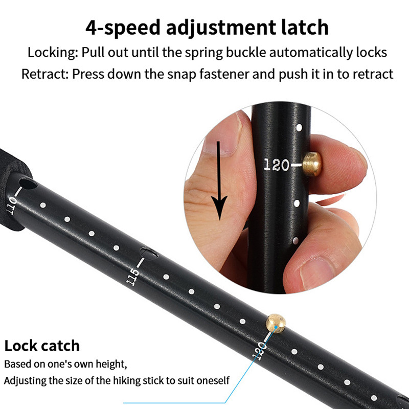 Teleskopski štap za hodanje s 4 dijela, podesivi štapovi za planinarenje, aluminijska legura, ultra lagani prijenosni sklopivi štap za planinarenje