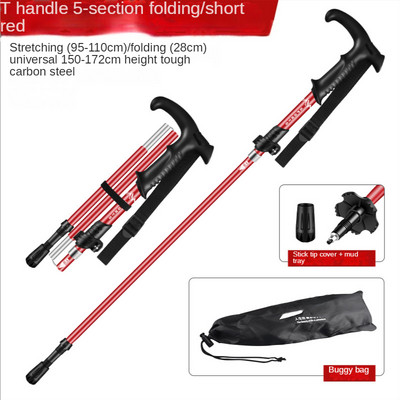 Alpinizmo lazda, aliuminio lydinio sulankstoma 5 sekcijų lengva ir trumpa teleskopinė lauko rankinė laipiojimo ramentai Laipiojimo lazda