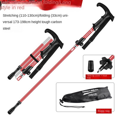 Alpinizmo lazda, aliuminio lydinio sulankstoma 5 sekcijų lengva ir trumpa teleskopinė lauko rankinė laipiojimo ramentai Laipiojimo lazda