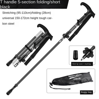 Alpinizmo lazda, aliuminio lydinio sulankstoma 5 sekcijų lengva ir trumpa teleskopinė lauko rankinė laipiojimo ramentai Laipiojimo lazda