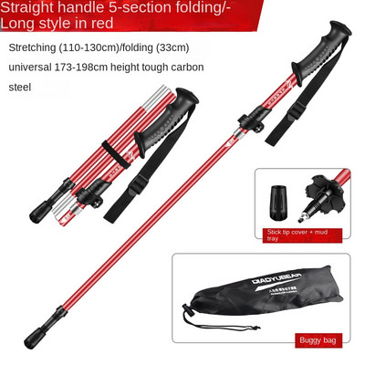 Alpinizmo lazda, aliuminio lydinio sulankstoma 5 sekcijų lengva ir trumpa teleskopinė lauko rankinė laipiojimo ramentai Laipiojimo lazda