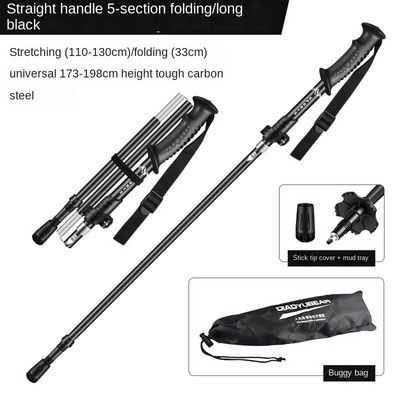 Alpinizmo lazda, aliuminio lydinio sulankstoma 5 sekcijų lengva ir trumpa teleskopinė lauko rankinė laipiojimo ramentai Laipiojimo lazda