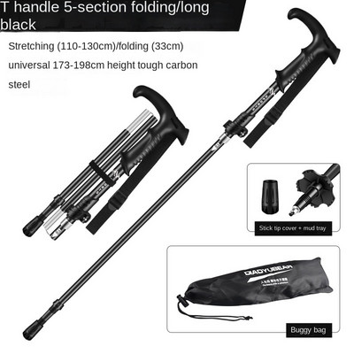 Alpinizmo lazda, aliuminio lydinio sulankstoma 5 sekcijų lengva ir trumpa teleskopinė lauko rankinė laipiojimo ramentai Laipiojimo lazda
