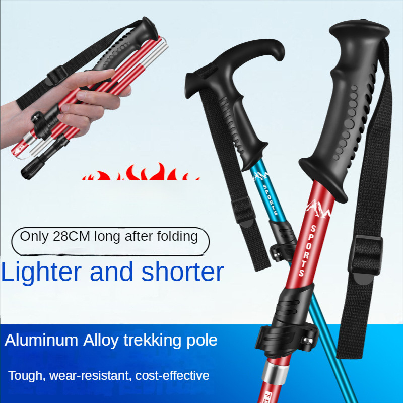 Alpinizmo lazda, aliuminio lydinio sulankstoma 5 sekcijų lengva ir trumpa teleskopinė lauko rankinė laipiojimo ramentai Laipiojimo lazda