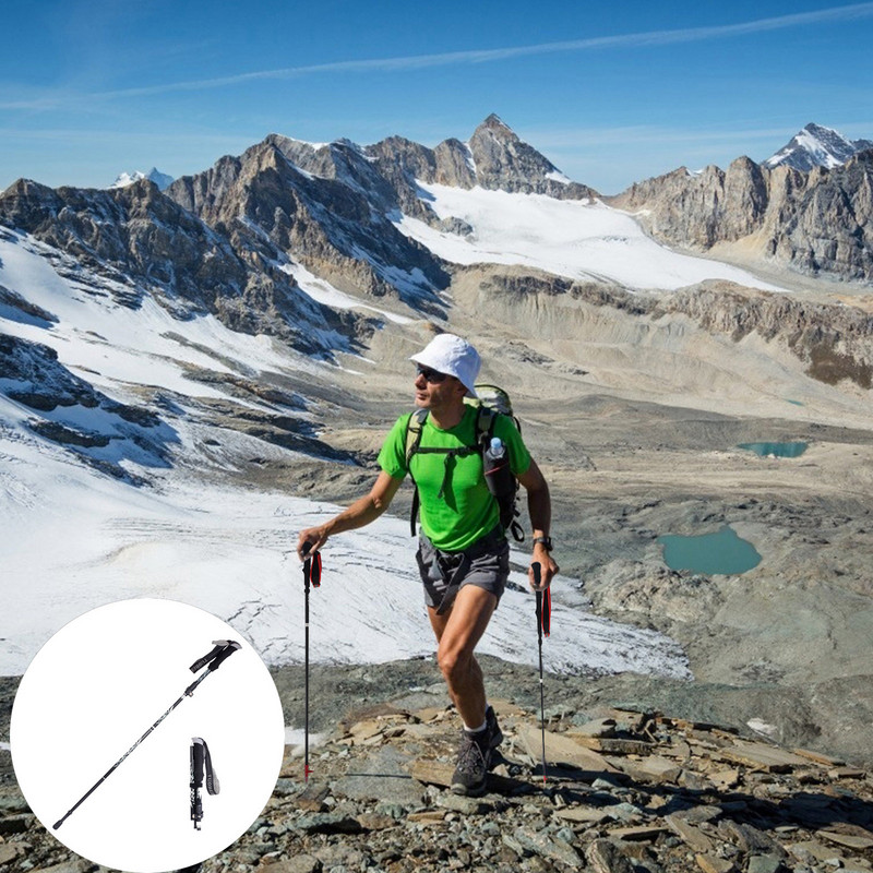Cel mai recent stâlp de trekking pliabil, portabil, reglabil, din aliaj de aluminiu, curea de mână și stâlp detașabil pentru accesorii de alpinism în aer liber
