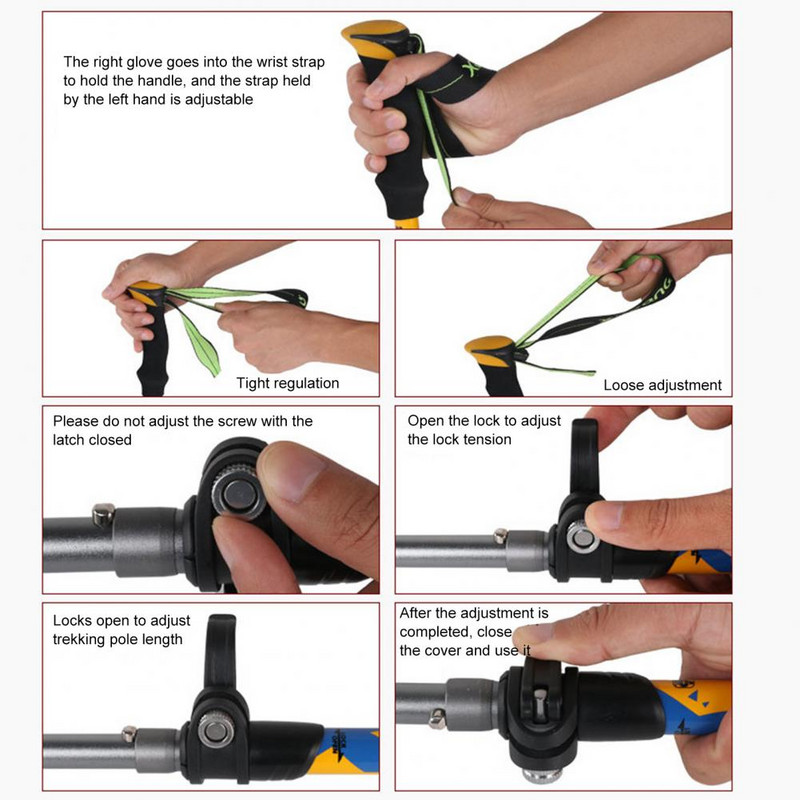 Sulankstomas žygio lazdas Camping Nešiojami šiaurietiško ėjimo žygių lazdos Aliuminio lydinio sulankstomos žygio lazdos laipiojimo ramentai