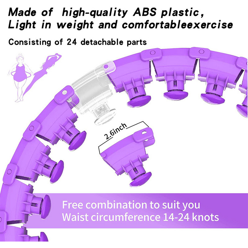 24 Sektsioon Fitness Smart Sport Hoop Õhuke vöökoht Harjutus Eemaldatavad Massaažirõngad Fitnessivahendid Jõusaal Kodu Treening Kaalulangus