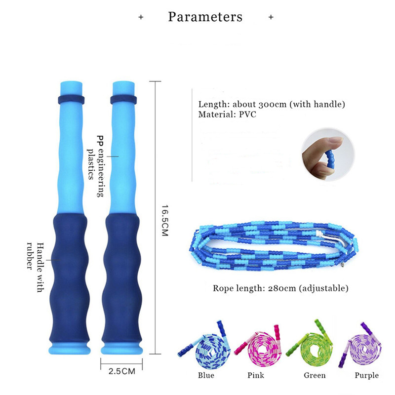 Регулируем прескачащ сегмент с меки мъниста Въже за скачане Неплъзгаща се дръжка Спорт Упражнение във фитнес зала Изгаряне на мазнини Фитнес обучение