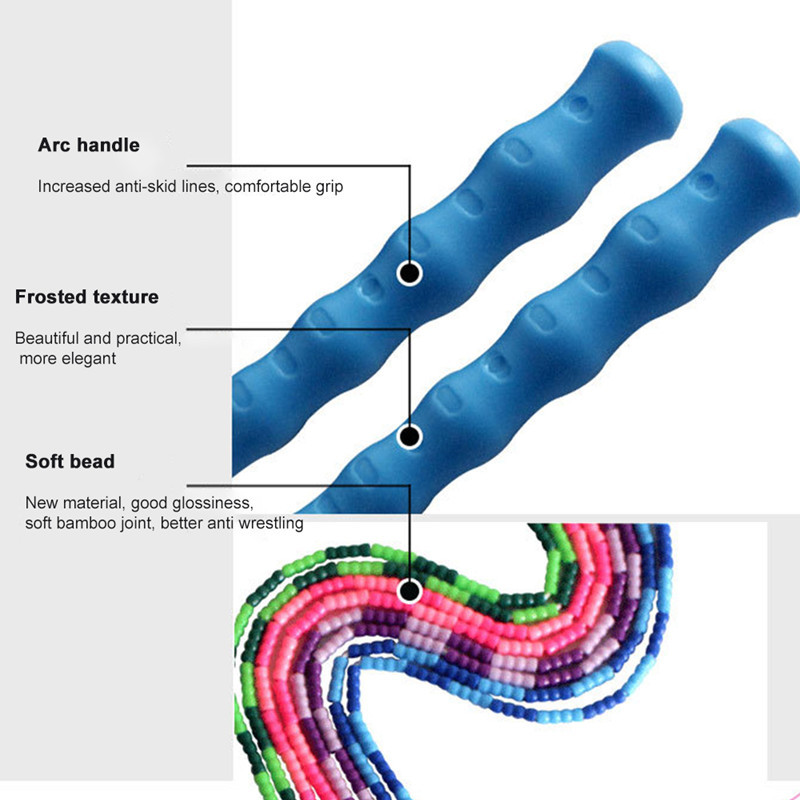 Регулируем прескачащ сегмент с меки мъниста Въже за скачане Неплъзгаща се дръжка Спорт Упражнение във фитнес зала Изгаряне на мазнини Фитнес обучение