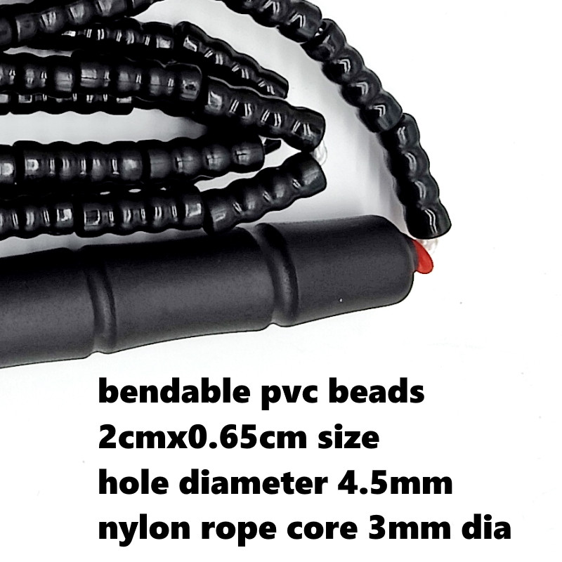 NEVERTOOLATE NO LOGO PVC karoliukai ilga rankena PURE BLACK BEADED ROPE 3 metrų šokdinimo virvė minkšti PVC karoliukai suaugusiųjų įgūdžių gudrybės
