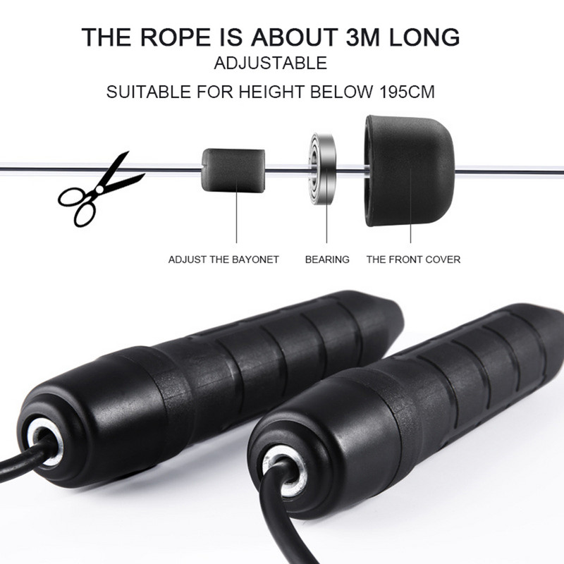 KoKossi 1 buc. 3 m rulment negru viteză săritură coarda reglabilă sport slăbire gimnastică echipament de fitness crossfit