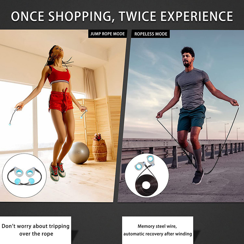 Állítható 2-AZ 1-ben ujjbeggyel fogantyú acél ugrálókötél Otthoni edzőterem Crossfit Speed Cordless Ball Fitness Zsírcsökkentés Aerob gyakorlat