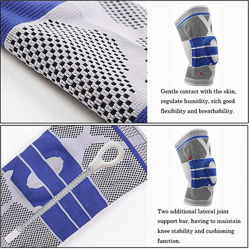 Kelių petnešos vyrams Moterims Silikono gelio spyruoklinės atramos kelio pagalvėlės Treniruotės menisko plyšimo sąnarių skausmą malšinantis kelio suspaudimo rankovė