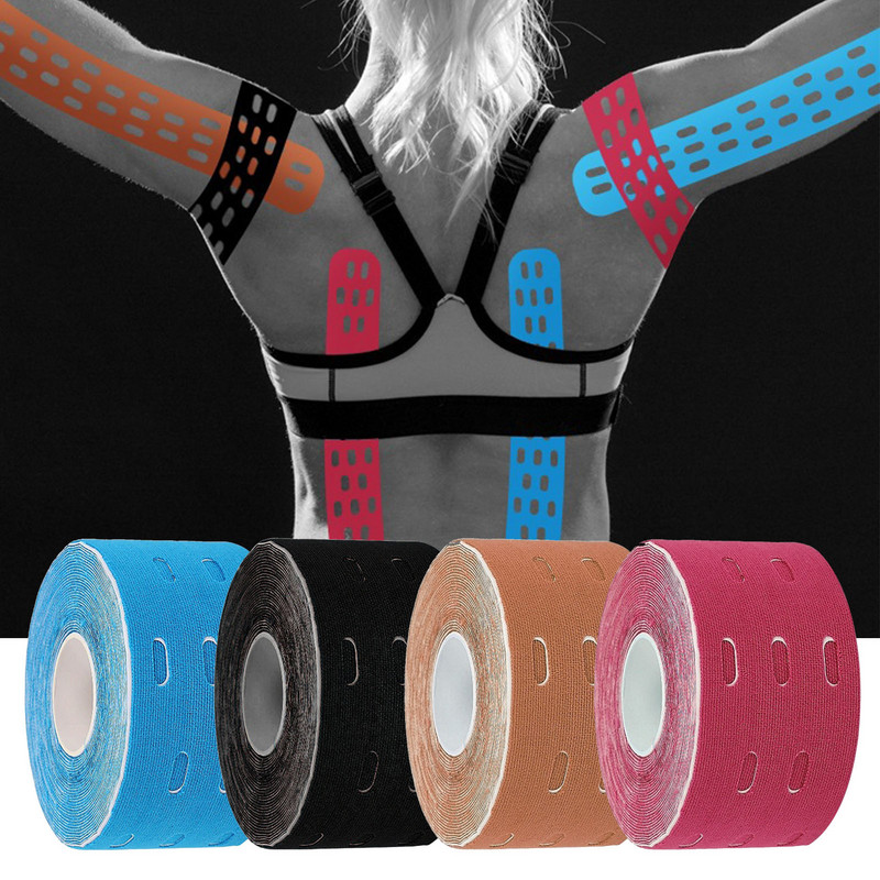 1 rolă de bandă de kinesiologie perforată, elastică, respirabilă, pentru sporturi sportive, susținere pentru genunchi pentru cot, ameliorarea mușchilor, recuperare