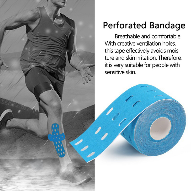 1 rolă de bandă de kinesiologie perforată, elastică, respirabilă, pentru sporturi sportive, susținere pentru genunchi pentru cot, ameliorarea mușchilor, recuperare