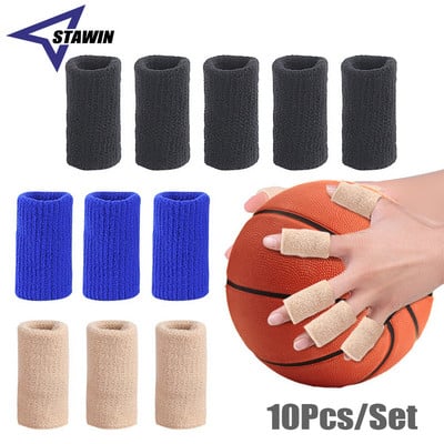 10 бр./компл. Еластични спортни ръкави за пръсти Поддръжка на артрит Предпазител за пръсти Баскетбол на открито Волейбол Тенис Защита на пръстите
