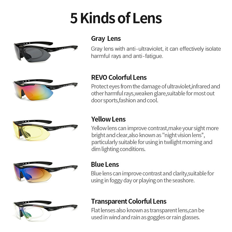 Jalgrattaprillid Meeste Naiste Spordi Päikeseprillid Jalgrattasõiduprillid MTB maanteel pimestamisvastased sõidujalgrattaprillid, 5 objektiiv
