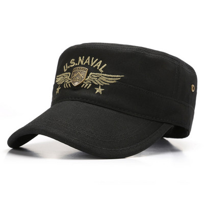 Pălărie neagră cu vârf plat pentru bărbați, cu circumferința reglabilă a capului, pălărie de camioner, umbrelă de soare de vară, șapcă de vânătoare din bumbac