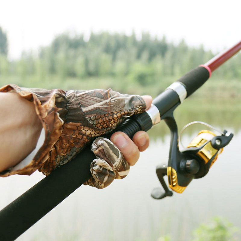 Vasarinės neslystančios žvejybos dviračių pirštinės be pirštų, vandeniui atsparios bioninės kamufliažinės medžioklės pirštinės.