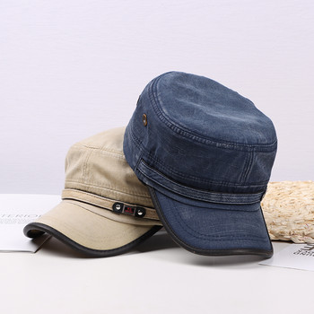 Мъжки изпрани изтъркани армейски шапки Ежедневна памучна бейзболна шапка с плосък връх Регулируема дишаща кадетска шапка Пролетно лято Слънчеви шапки