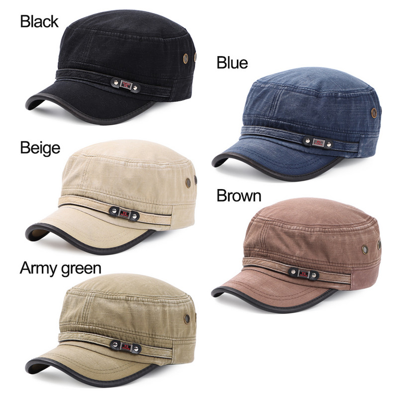 Vīriešu mazgātas nomāktas armijas cepures ikdienas kokvilnas plakana beisbola cepure Regulējama elpojoša kadetu cepure Pavasara vasaras sauļošanās cepures