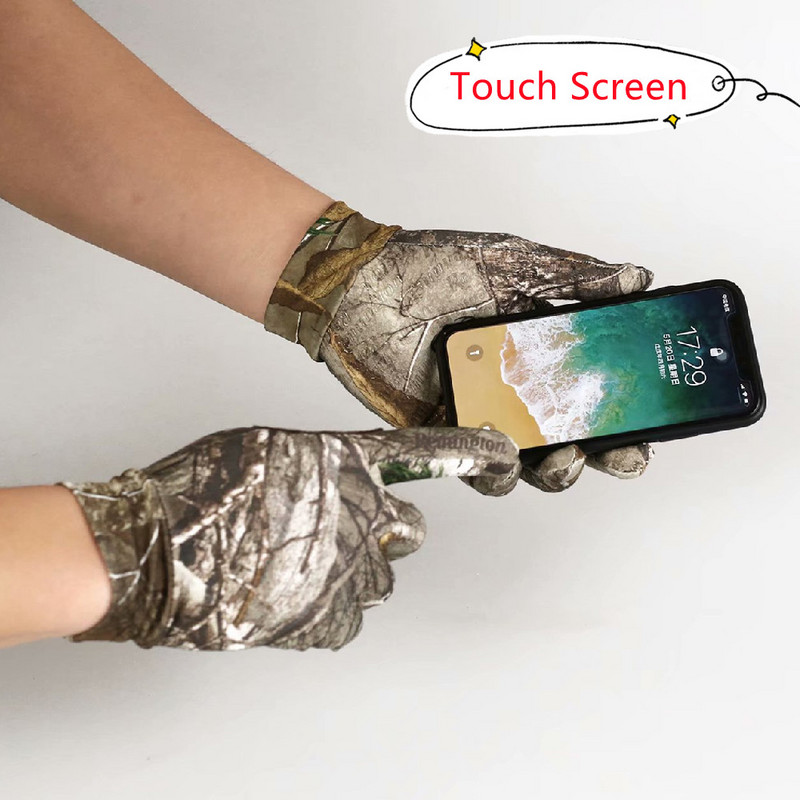 Vadászkesztyűk Full Finger Shooting Kerékpáros kesztyűk Bionic Camouflage Gyorsan száradó rugalmas érintőképernyő Légáteresztő fényvédő