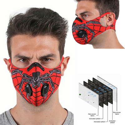 Dviračių veido kaukė su filtru Daugkartinio naudojimo kaukė veidui nuo dulkių kaukė Aktyvuotos anglies 5 sluoksnių filtravimo blokas Pm 2,5 dviračių kaukė