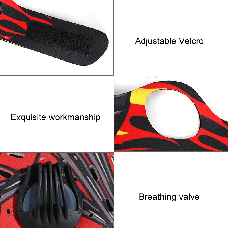 Jalgratta näomask filtriga Korduvkasutatav mask näo tolmumaski jaoks, aktiivsöega 5-kihiline filtreerimisplokk Pm 2,5 rattamask