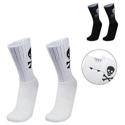 Спортни нехлъзгащи се силиконови безшевни чорапи за аероколоездене Дишащи чорапи с шарка на черепа за шосейни велосипеди