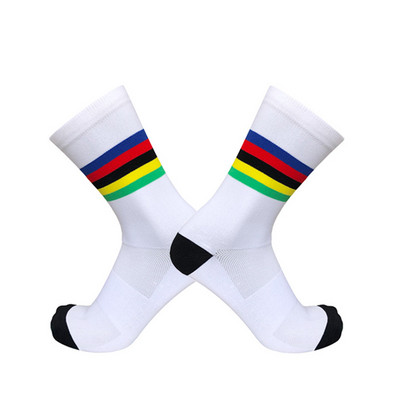 Нови чорапи за велосипеди, ивици, букви, мъже, жени, велосипедни чорапи, компресионни спортни дишащи шосейни чорапи Calcetines Ciclismo