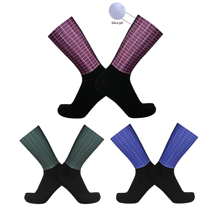 Új rácsos kerékpáros zokni csúszásmentes szilikon férfi női sportzokni menő légáteresztő nyári Aero bringás zokni Calcetines Ciclismo