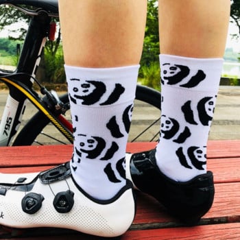 Професионални велосипедни чорапи Road Bike Panda Pattern Спортни дишащи, абсорбиращи пот компресионни велосипедни чорапи за мъже и жени