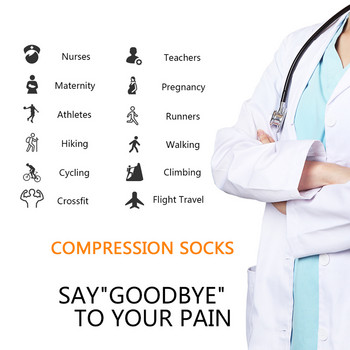 Мъжки, дамски компресионни чорапи, подходящи за спортни чорапи за колоездене 15-30 MmHg, черни против умора, облекчаващи болката, мъжки чорапи за пътуване