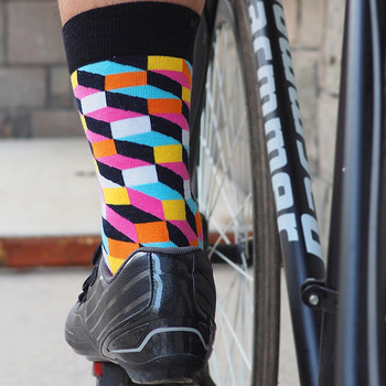 RACMMER Велосипедни чорапи Rhombus Lattice Pattern Styles Модни чорапи Удобни памучни спортни чорапи на открито