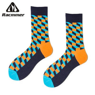 Șosete de ciclism RACMMER Stiluri cu model cu zăbrele cu romb Ciorapi de modă în aer liber, șosete sportive confortabile din bumbac